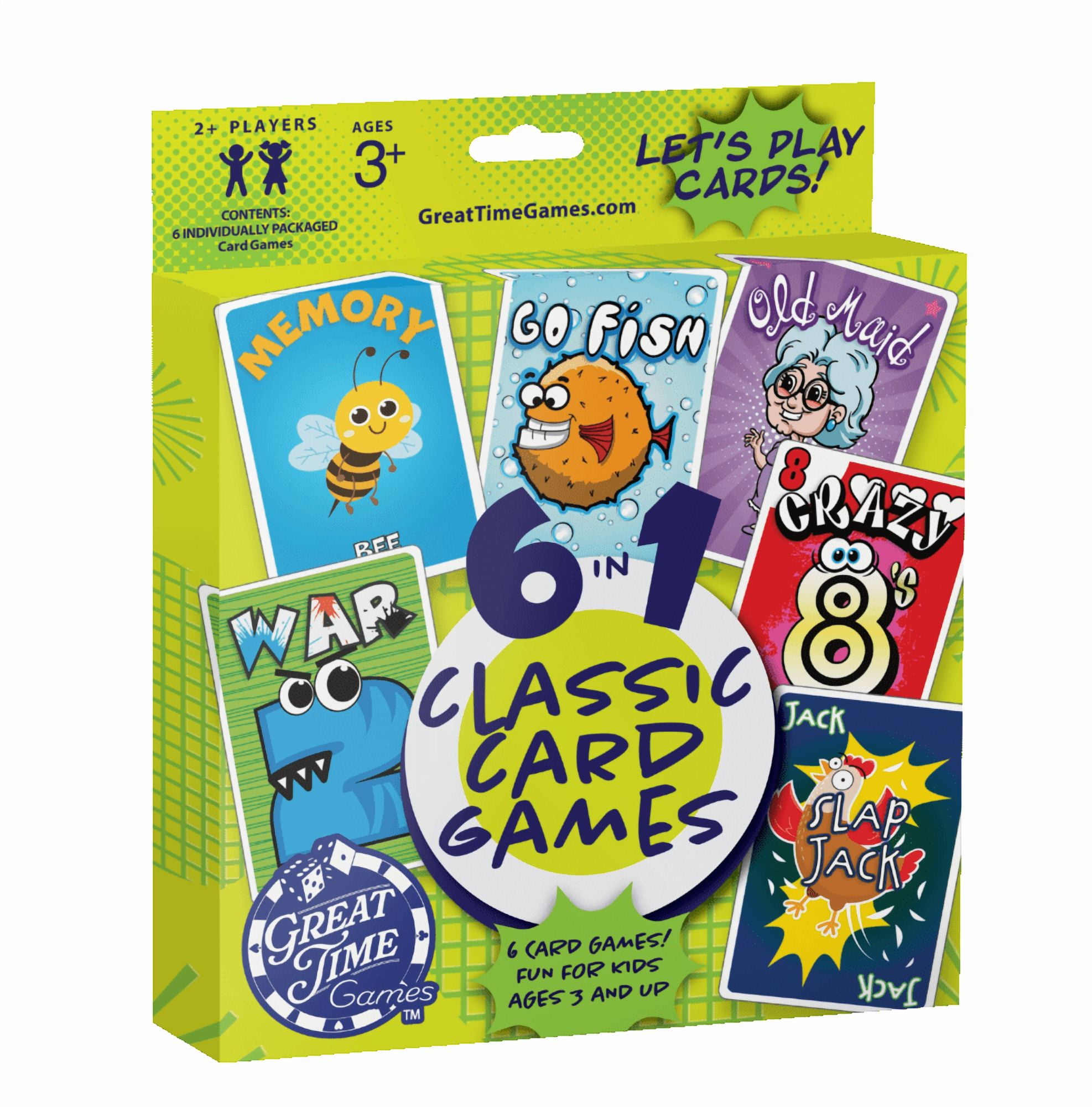 Great Time Games Kids Classic Card Game Set: 6 Decks Total Featuring Go Fish, Old Maid, Crazy 8's, Memory, Slap Jack, and War - Walmart Exclusive