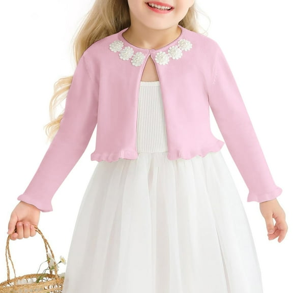 Kids Cardigan 2T Sweaters Girls Toddler Girls Cardigan Sweater Bolero Shrug Baby Kids Knit Long Sleeve Crop Tops Button Closure Jacket Pink 5-6 Years