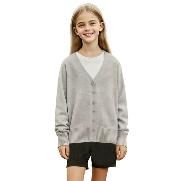 Kids Cardigan Jacket Boy Girl Buttons Soft Knitted Sweaters Button Down Knit Jackets Gray 3-4 Years