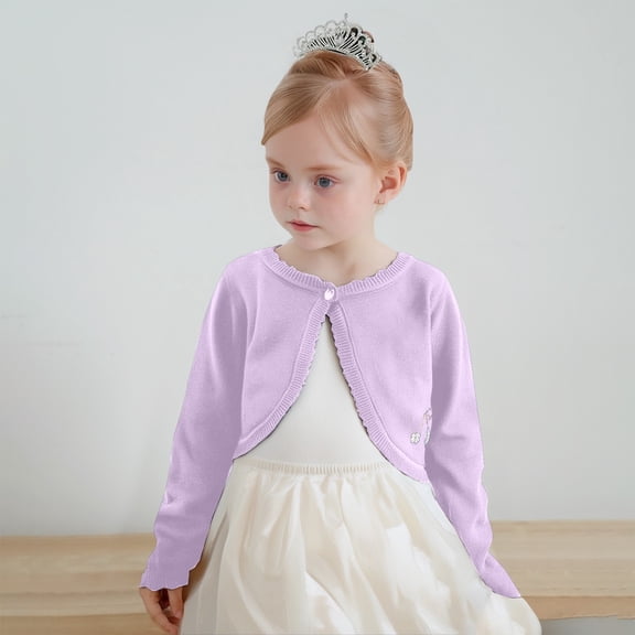 Kids Cardigan Sweater Cardigan Long Sleeve Bolero Shrug Kids Knit Long Sleeve Ruffle Cropped Jacket Cover Up Tops for Toddlers & Kids