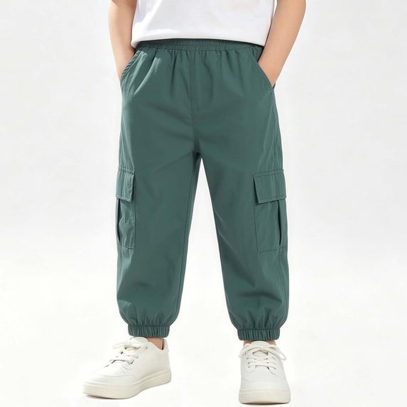 Kids Cargo Jogger Pants for Boys and Girls, Lightweight Pull-On Pants with Side Pockets, Elastic Waist and Cuffed Ankles, Casual Everyday Pants for School, Outdoor and Play, Ages 3-13