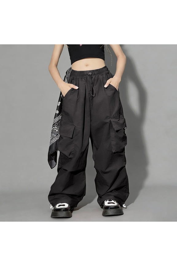 Kids Cargo Pants 5-16 Years, Boys Girls Loose Fit Joggers with Multiple Pockets, Elastic Waist Casual Pants for School and Playground Black 120