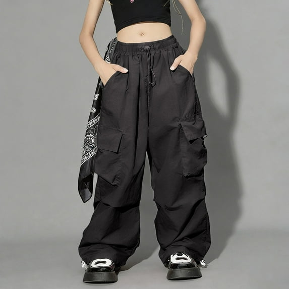 Kids Cargo Pants 5-16 Years, Boys Girls Loose Fit Joggers with Multiple Pockets, Elastic Waist Casual Pants for School and Playground Black 160