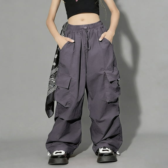 Kids Cargo Pants 5-16 Years, Boys Girls Loose Fit Joggers with Multiple Pockets, Elastic Waist Casual Pants for School and Playground Grey 170