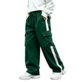 thumbnail image 1 of Kids Cargo Pants Boys Casual Side Stripe Wide Leg Elastic Waist Drawstring Trousers with Multi Pockets for Daily Outdoor, 1 of 9