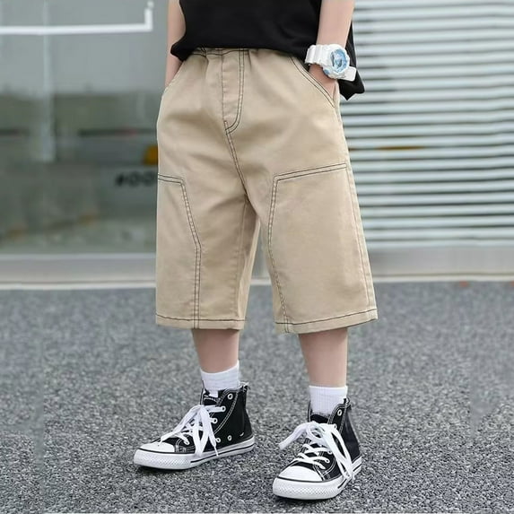 Kids Cargo Pants Boys Khaki Pants Casual Loose Athletic Shorts Boys Pants 5-6 Years Summer Clothing