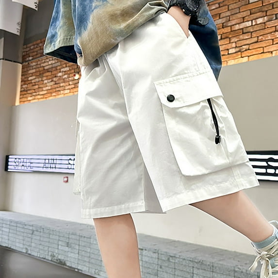 Kids Cargo Pants Boys White Pants Casual Stretch Athletic Shorts Boys' Shorts 9-10 Years Summer Clothing