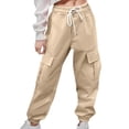 thumbnail image 1 of Kids Cargo Pants Casual Baggy Pants Elastic Waist Khaki Cargo with Pockets Outfits for Girls 6-7 Years, 1 of 5