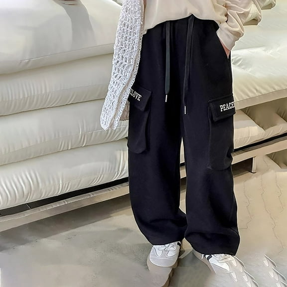 Kids Cargo Pants Casual Cargo Jogger Pants Elastic Waist Black Cargo with Pocket Girls Clothes Size 10-12 Years