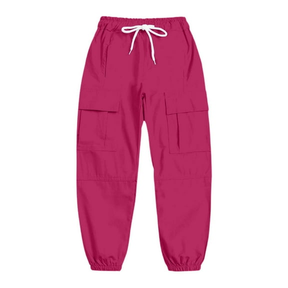 Kids Cargo Pants Classic Baggy Pants High Elastic Waisted Red Cargo Pants with Pocket Girls Summer Clothes 4-5 Years