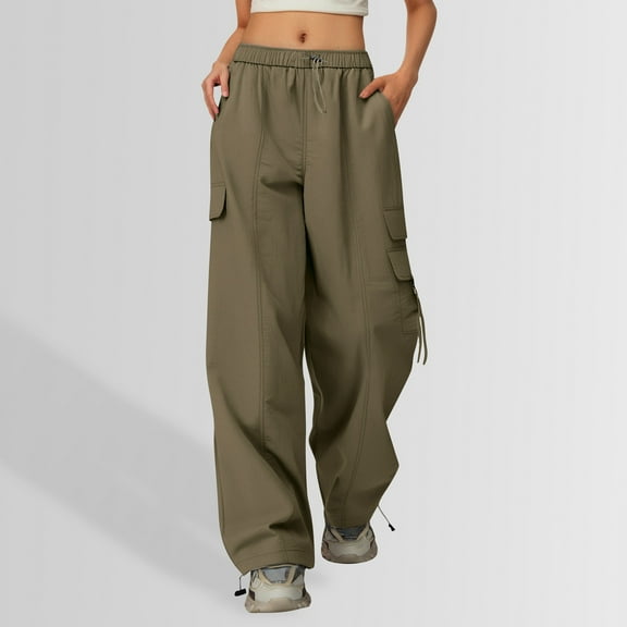 Kids Cargo Pants Classic Fit Baggy Cargo Pants High Elastic Waisted Army Green Cargo with Pockets Girls Pants Size L/155