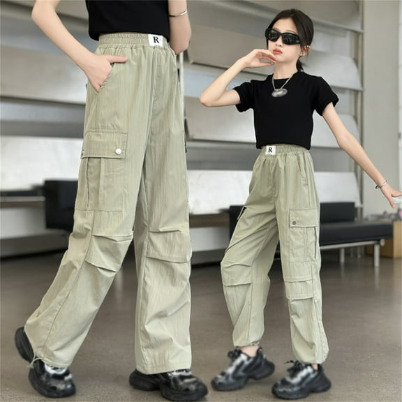 Kids Cargo Pants Elastic High Waisted Drawstring Cargo Jogger Pants With Pocket Loose Fit Sweatpants Joggers Teen Clothes For Boys Ages 9-10 years