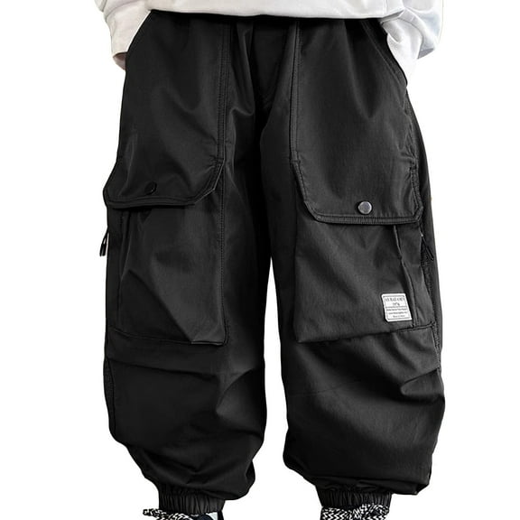 Kids Cargo Pants Fashion Baggy Pants Kids Wide Leg Black Cargo Pants with Pocket Outfits for Girls 8-10 Years