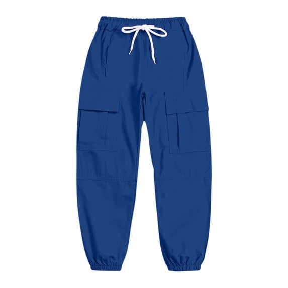 Kids Cargo Pants Fashion Cargo Jogger Pants Straight Leg Blue Cargo with Pockets Girl Pants Size 9-10 Years