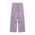 thumbnail image 1 of Kids Cargo Pants Girls Drawstring Waist Casual Purple Cargo Joggers with Pocket Loose Fit Streetwear Kids Clothes Girls Size 7-8 Years, 1 of 5