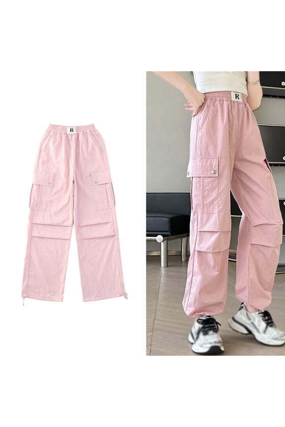 Kids Cargo Pants Girls Lightweight Girls Elastic Waist Cargo Pants Baggy Cargo Pants Girls Wide Leg Cargo Pants Girls Size 9-10 Years Clothes