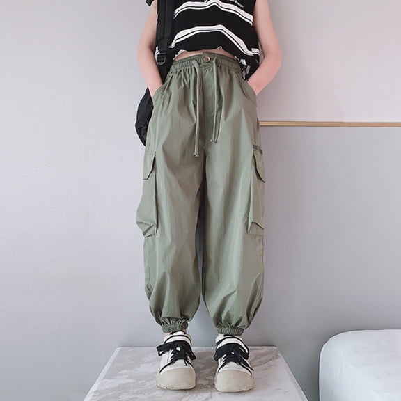 Kids Cargo Pants Girls Lightweight High Waist Girls Joggers with Pockets Solid Color Girls Pants for Teens 11-12 Years