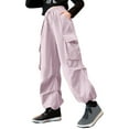 thumbnail image 1 of Kids Cargo Pants Girls Lightweight High Waisted Pants Wide Leg with Pockets Casual Straight Hop Pants for Girls 9-10 Years, 1 of 9