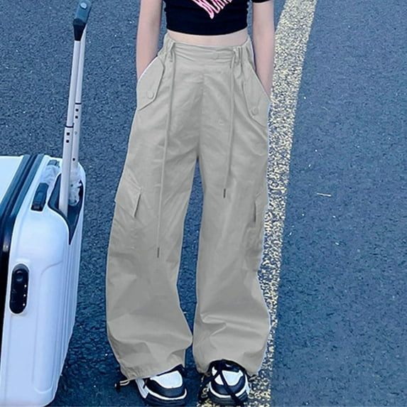 Kids Cargo Pants Girls Lightweight High Waisted Pants Wide Leg with Pockets Casual Straight Summer Clothes for Teens 11-12 Years