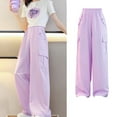 thumbnail image 1 of Kids Cargo Pants Girls Lightweight High Waisted Girls Wide Leg Pants with Pockets Solid Color Summer Clothes for Girls 8-9 Years, 1 of 7