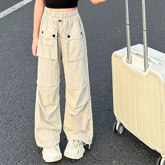 Kids Cargo Pants High Waisted Wide Leg Baggy Cargo Pants with Pocket Loose Fit Streetwear Y2k Clothes Streetwear Girls 8-10 Years
