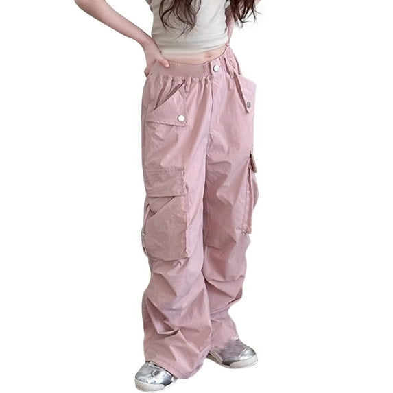 Cargo Pants for Girls Lightweight High Waisted Wide Leg Pants with Pockets Straight Girls Sweatpants for Teens 10-12 Years