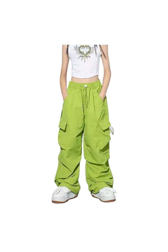 Kids Cargo Pants Loose Fit Baggy Pants Kids Wide Leg Light Green Cargo with Pockets Kids Clothes Girls Size 15-16 Years