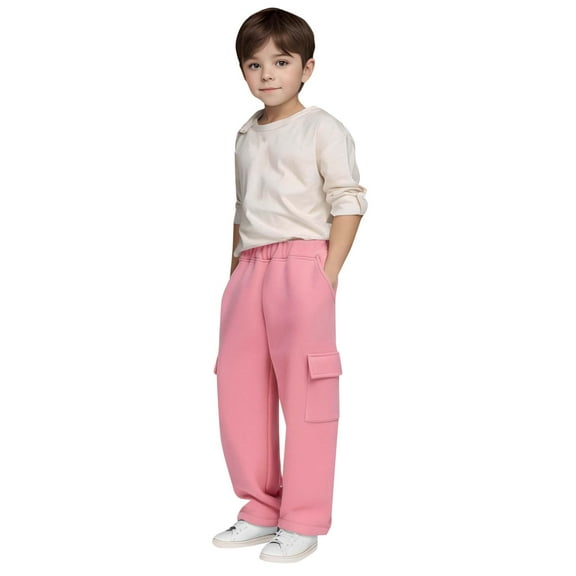 Kids Cargo Pants Loose Fit Baggy Pants Straight Leg Pink Cargo with Pocket Girls Pants Size 6-7 Years
