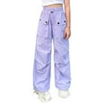 thumbnail image 1 of Kids Cargo Pants Loose Fit Cargo Joggers Wide Leg Purple Cargo Pants with Pocket Outfits for Girls 8-10 Years, 1 of 3