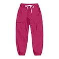 thumbnail image 1 of Kids Cargo Pants Loose Fit Jogger Pants for Girls Elastic Waist Red Cargo Pants with Pocket Girls Summer Clothes 4-5 Years, 1 of 6