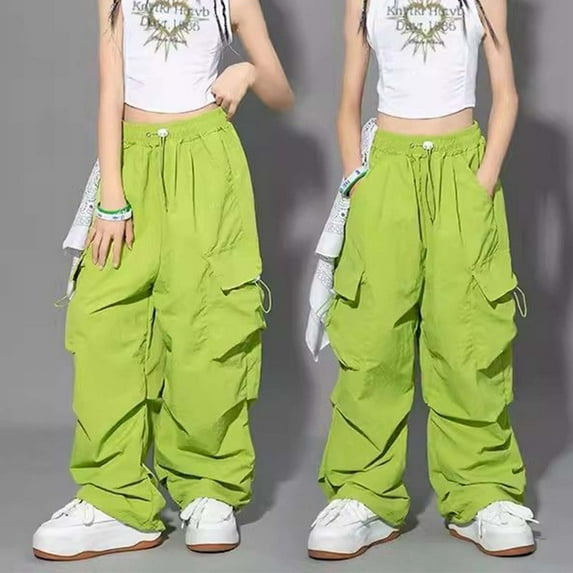 Kids Cargo Pants Slim Fit Cargo Jogger Pants Wide Leg Light Green Cargo Pants with Pocket Girls Summer Clothes 9-10 Years