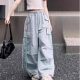 thumbnail image 1 of Kids Cargo Pants Slim Fit Cargo Joggers Wide Leg Blue Cargo Pants with Pockets Girls Clothing Size 6-7 Years, 1 of 8