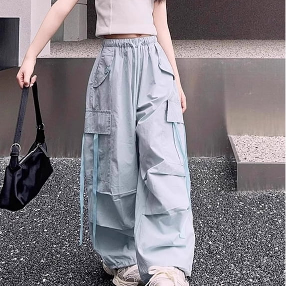 Kids Cargo Pants Slim Fit Cargo Joggers Wide Leg Blue Cargo Pants with Pockets Girls Clothing Size 6-7 Years