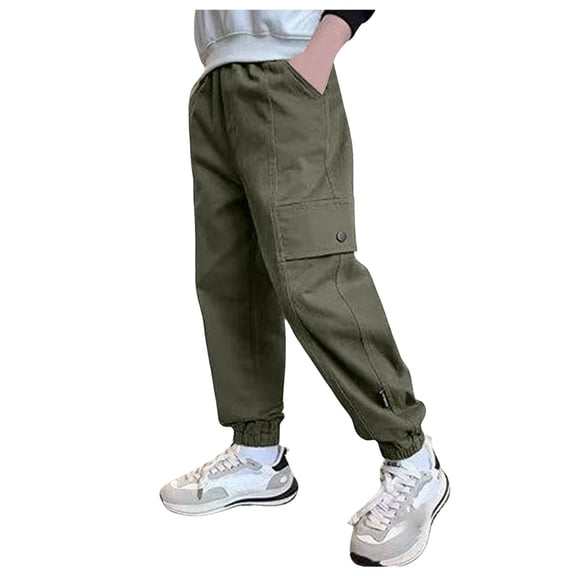 Kids Cargo Pants for Boys,Cargo Joggers Elastic Waist Drawstring with Pocket Loose Fit Boys Active Pants Casual Boys Clothes Size 8-9 Years