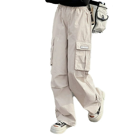 Kids Cargo Pants for Girls High Elastic Waisted Drawstring Jogger Pants for Girls with Pocket Classic Fit Girls Joggers Y2k Pants for Teens 8-9 Years