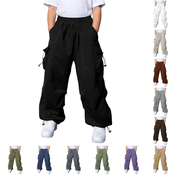 Kids Cargo Pants with Multiple Pockets Relaxed Fit Straight Leg Casual Outdoor Play Trousers for Boys Girls