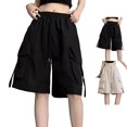 thumbnail image 1 of Kids Cargo Shorts Causal Elastic Waist Baggy Shorts Girls Black Shorts, Size 5-16 Years, 1 of 5