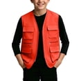 thumbnail image 1 of Kids Cargo Vest Utility Fishing Vests Multi Pockets Zip Up Sleeveless Casual Fashion Jacket for Young Boys and Girls Orange 9-10 Years, 1 of 6