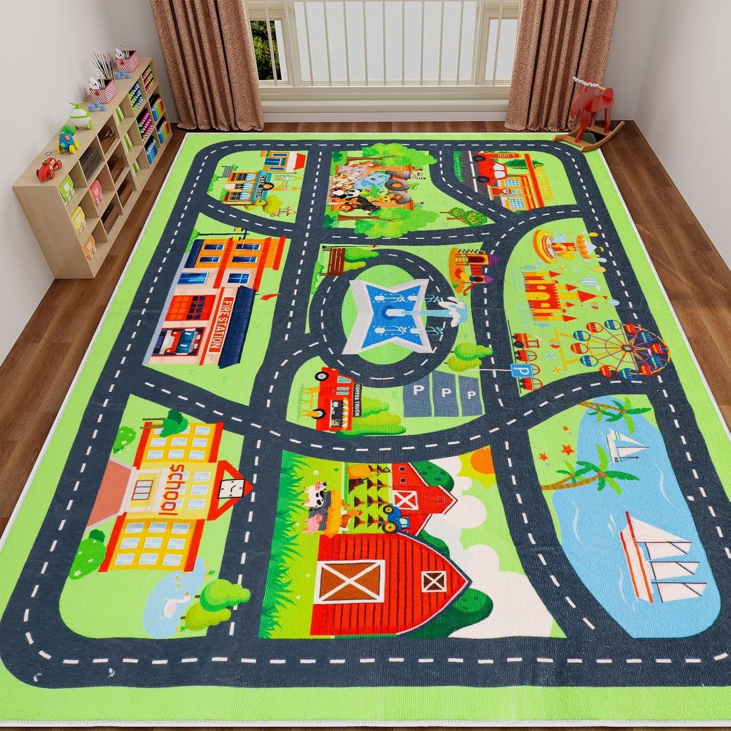 Kids Carpet Car Play Rug, City Life Traffic Road Kids Rug Playmat,Non ...