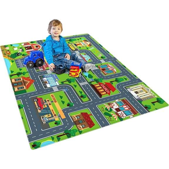 Kids Carpet Playmat, Kids Play Rug for Playroom, Kids Car Mat Rug, Kids Play Rugs Town City Road Map Rug, Extra Large Boys Kids Car Track Play Rug Bedroom, Living Room, 59 X 39.4 Inch