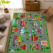 Kids Carpet Playmat Rug6.6x5, Car Rug for Kids Cars, Non-Slip Town City Road Map Kids Rug for Playroom Bedroom Boys, Kids Car Mat Road Rug, Track Rug Car Play Rug for Kids