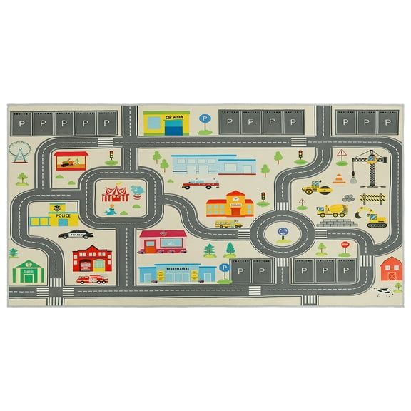 Kids Carpet Playmat Rug Comfortable Polyester Car Rug Play Mat Nonslip Kids Carpet Educational Learning Toy for Living Room Bedroom Play Room