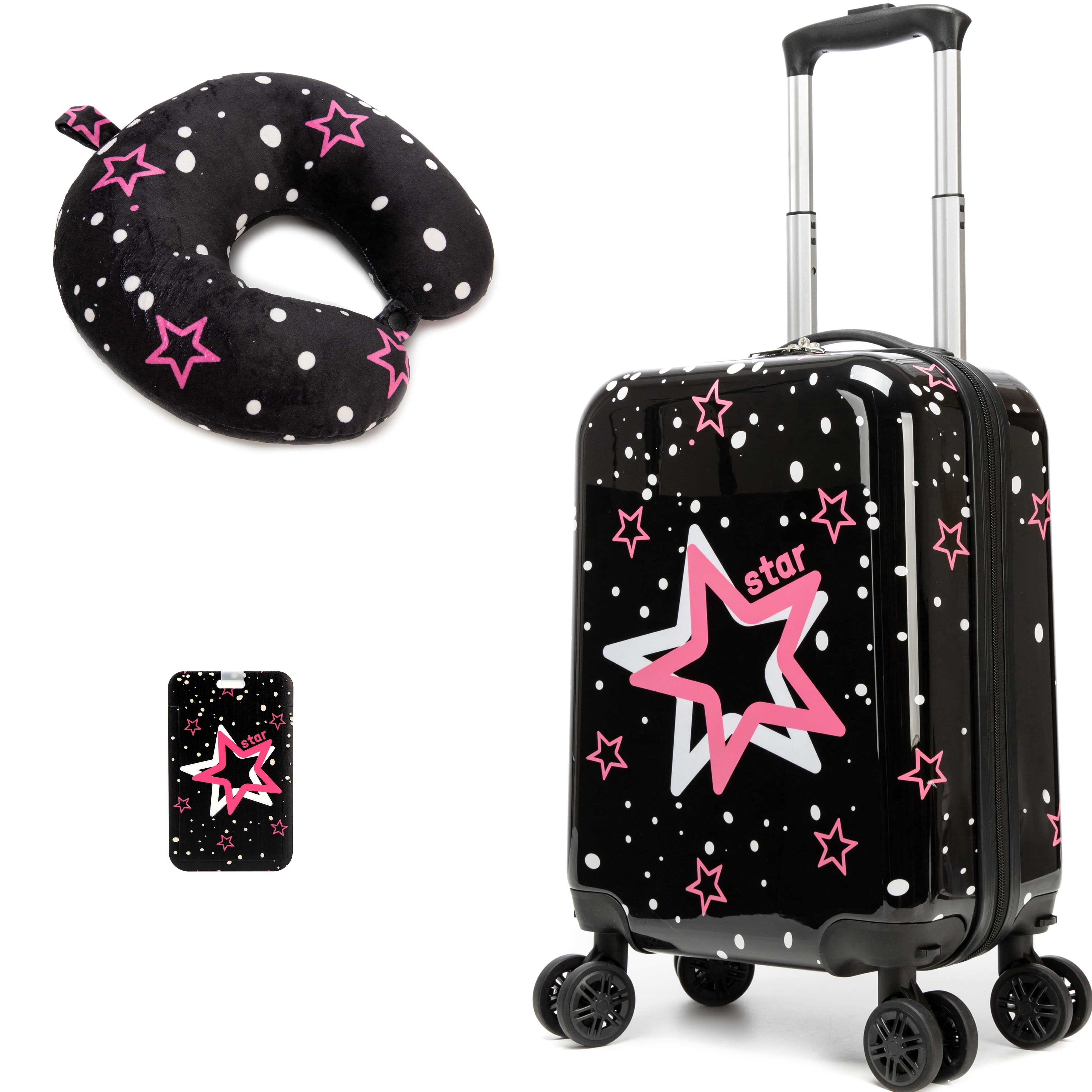 Kids Carry on Luggage Sets 2 Piece for Girls Women Rolling Suitcases with Wheels Hardshell Suitcase with Neck Pillow Airplane