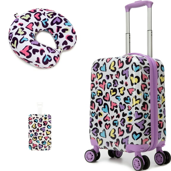 Kids Carry on Luggage Sets 2 Piece with Neck Pillow Airplane Hardshell Suitcases for Girls Women with Wheels Suitcase Travel Essential