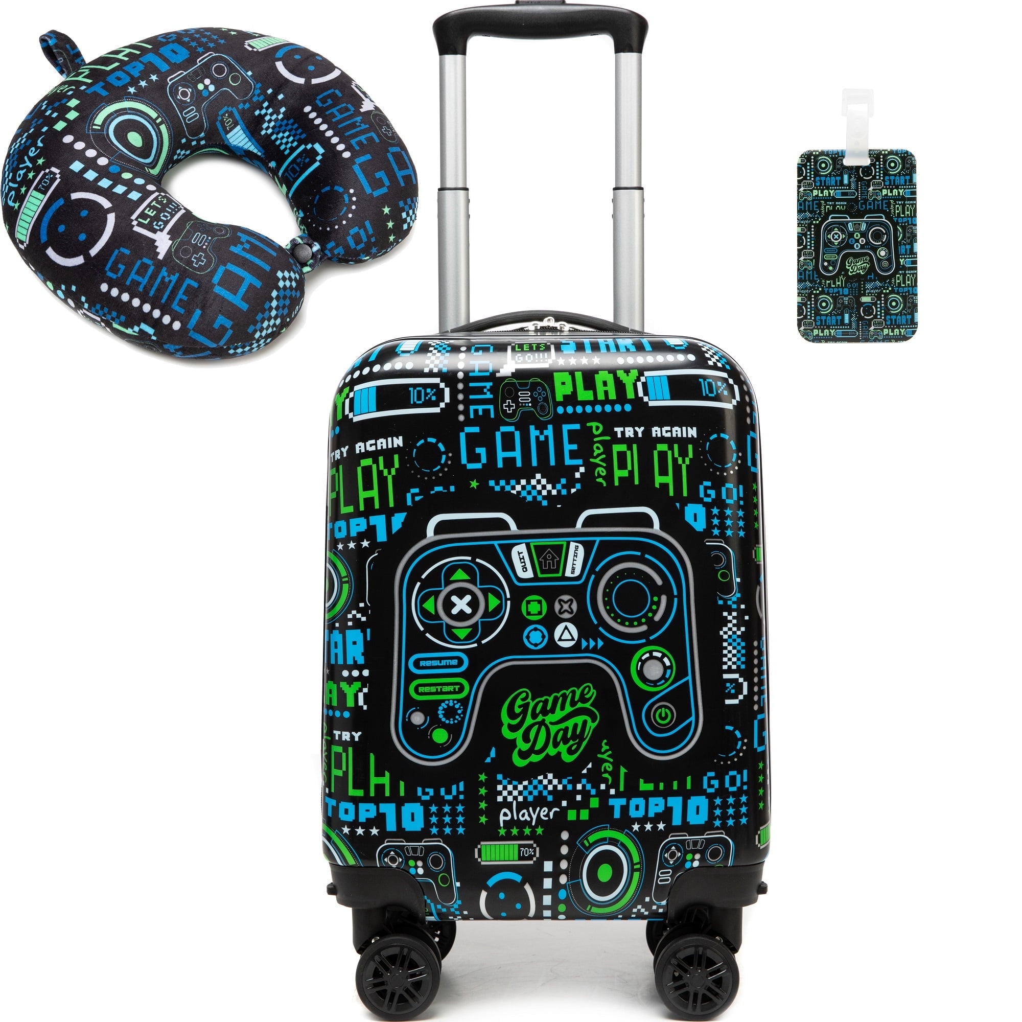 Kids Carry on Luggage Sets 2 Piece with Travel Pillow Hardshell Kids' Suitcases for Boys with Wheels Toddler Travel Essentials Airline Approved