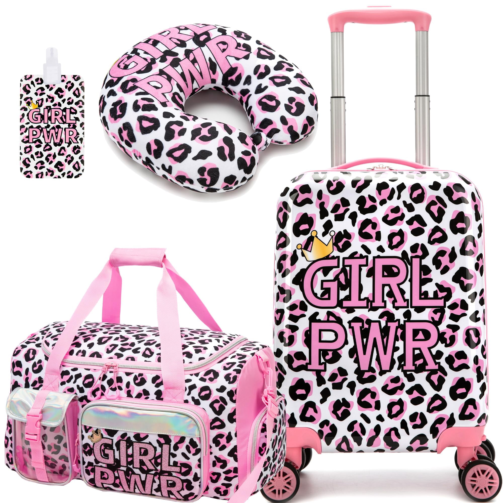 Kids Carry on Luggage Sets Hard Shell Suitcases for Girls Women with Wheels Hardshell Suitcase with Duffle Bag for Travel Neck Pillow Airplane