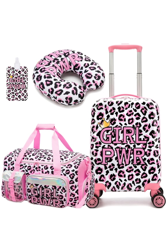 Kids Carry on Luggage Sets Hard Shell Suitcases for Girls Women with Wheels Hardshell Suitcase with Duffle Bag for Travel Neck Pillow Airplane