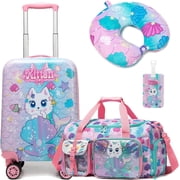 Kids Carry on Luggage Sets Rolling Suitcases for Girls with Wheels Hardshell Pink Suitcase with Duffle Bag for Travel Neck Pillow Airplane