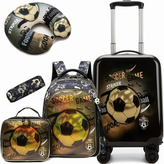 Kids Carry on Luggage Sets for Boys 5 Piece Hardshell Suitcase with Wheels with Travel Pillow School Backpack Lunch Bag 16 inch