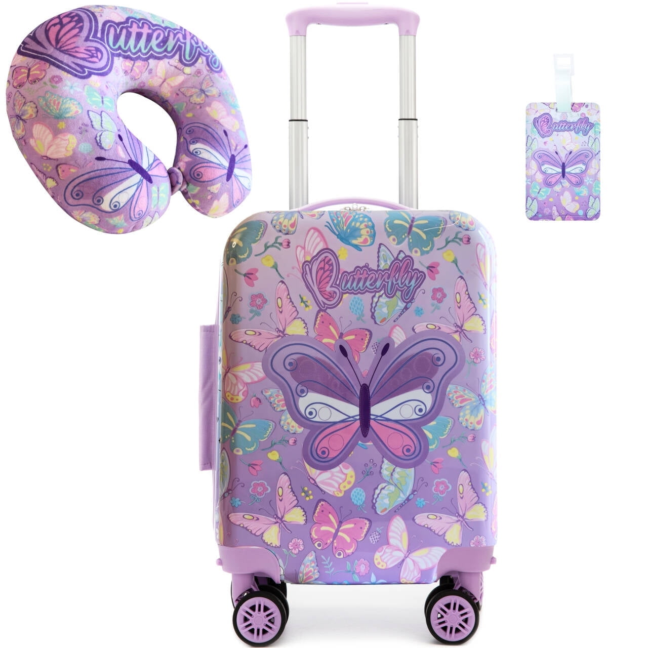 Kids Carry on Luggage Sets for Girls Cute Small Rolling Suitcases with Wheels Hard Shell Suitcase with Travel Pillow 16 inch